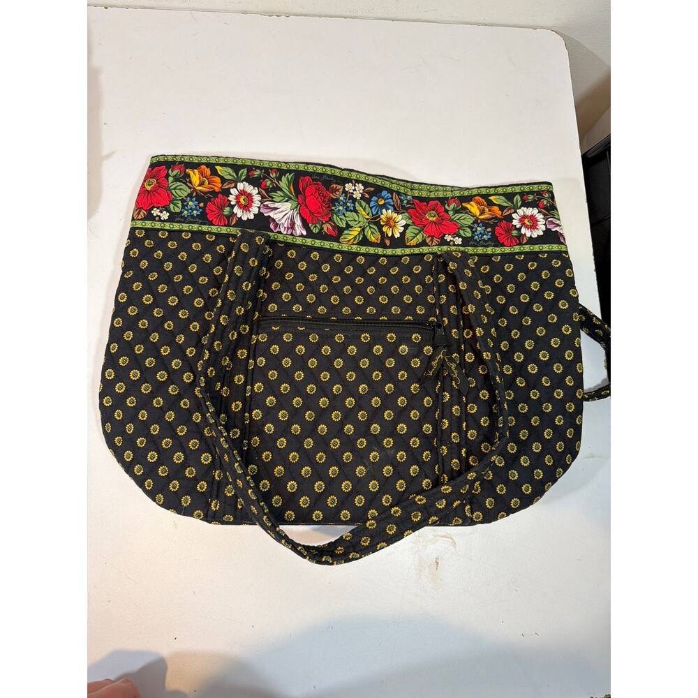 Vera Bradley Villager Shoulder/Tote In Vibrant Black Vintage EUC